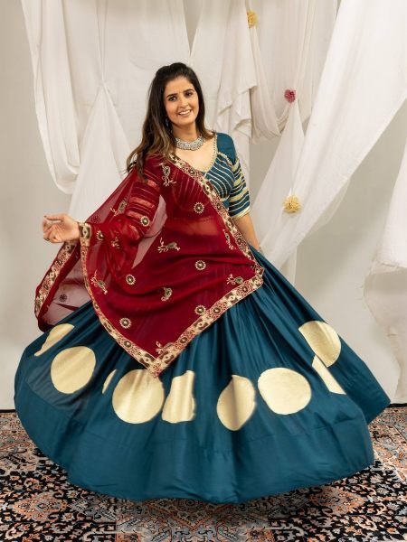 Plush Blue Pure Rayon Lehenga Choli with Gota Work and Heavy Embroidery at Wholesal Rate 