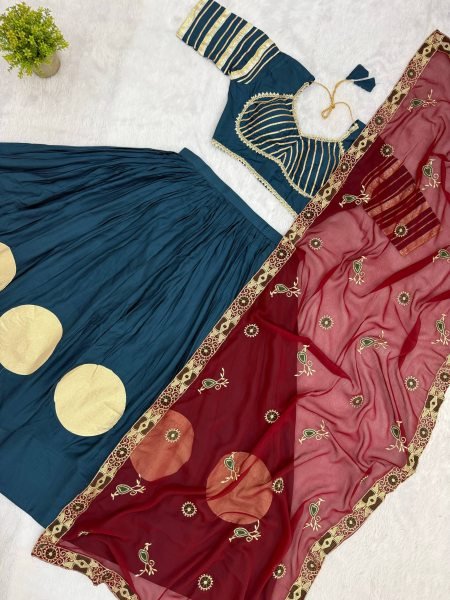 Plush Blue Pure Rayon Lehenga Choli with Gota Work and Heavy Embroidery at Wholesal Rate Navratri Lehnega Choli