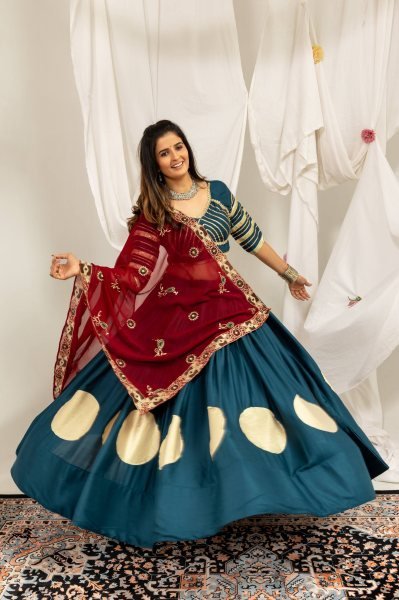 Plush Blue Pure Rayon Lehenga Choli with Gota Work and Heavy Embroidery at Wholesal Rate Navratri Lehnega Choli