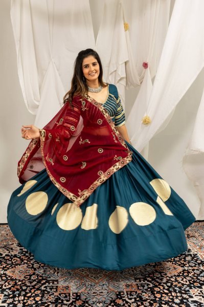 Plush Blue Pure Rayon Lehenga Choli with Gota Work and Heavy Embroidery at Wholesal Rate Navratri Lehnega Choli