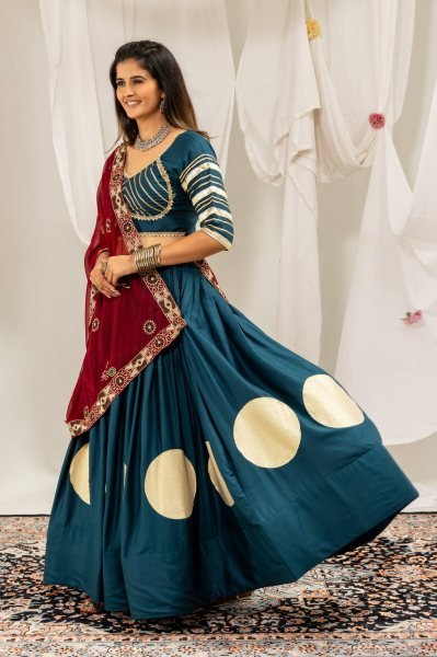 Plush Blue Pure Rayon Lehenga Choli with Gota Work and Heavy Embroidery at Wholesal Rate Navratri Lehnega Choli