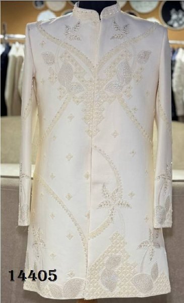 Plush Cream Boutique Style Pure Heavy Armani Indo Western Dress for Reception Kurta Pajama Wholesale