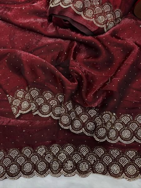 Plush Maroon Premium Diamond Work Saree for Wedding and Reception Wear Silk Sarees Wholesale