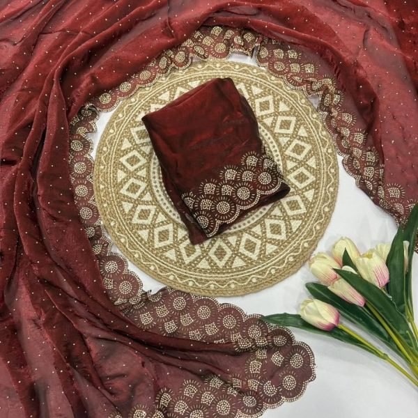 Plush Maroon Premium Diamond Work Saree for Wedding and Reception Wear Silk Sarees Wholesale