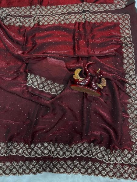 Plush Maroon Premium Diamond Work Saree for Wedding and Reception Wear Silk Sarees Wholesale