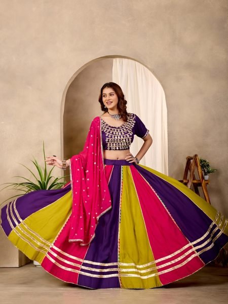 Plush Multi Color Pure Cotton Lehenga Choli with Mirror Lace Work   Designer Dupatta 