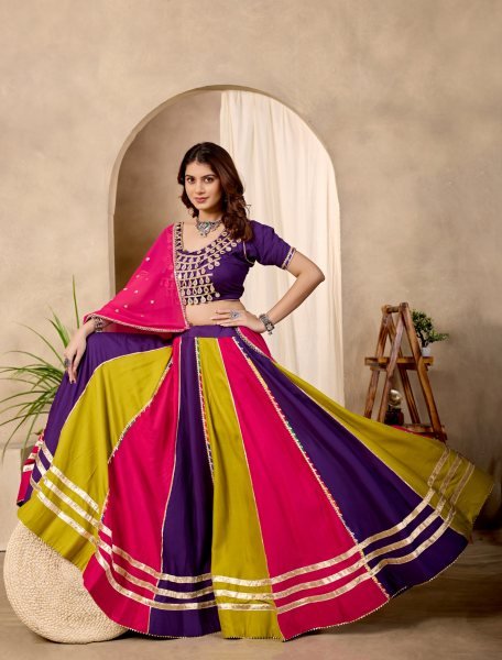 Plush Multi Color Pure Cotton Lehenga Choli with Mirror Lace Work   Designer Dupatta Navratri Lehnega Choli