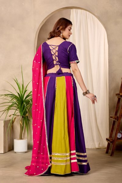 Plush Multi Color Pure Cotton Lehenga Choli with Mirror Lace Work   Designer Dupatta Navratri Lehnega Choli