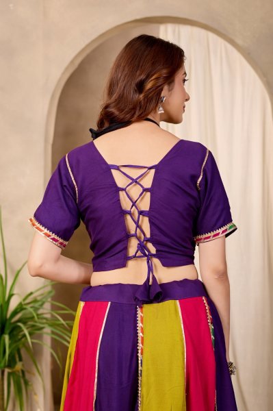 Plush Multi Color Pure Cotton Lehenga Choli with Mirror Lace Work   Designer Dupatta Navratri Lehnega Choli
