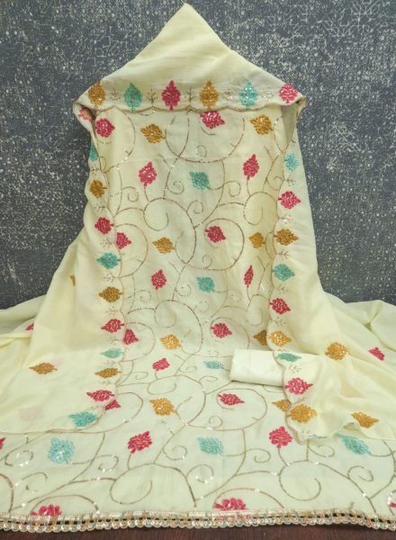Plush OffWhite Vichitra Silk Unstitched Suit Fabric with Heavy Sequins Work  Punjabi Dress Materials Wholesale