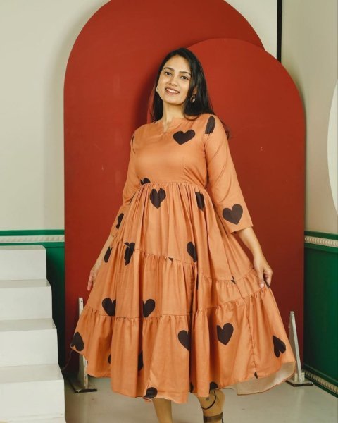 Plush Orange Elegant Parampara Cotton Flared Gown for Daily and Festive Wear Western Ladies Top Wholesale