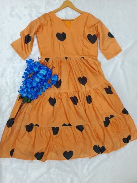 Plush Orange Elegant Parampara Cotton Flared Gown for Daily and Festive Wear Western Ladies Top Wholesale