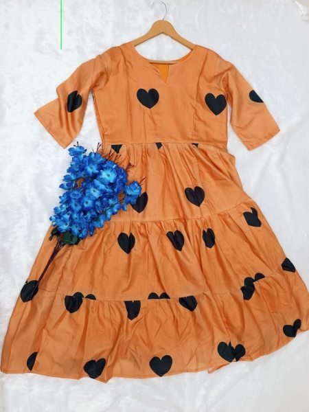 Plush Orange Elegant Parampara Cotton Flared Gown for Daily and Festive Wear Western Ladies Top Wholesale