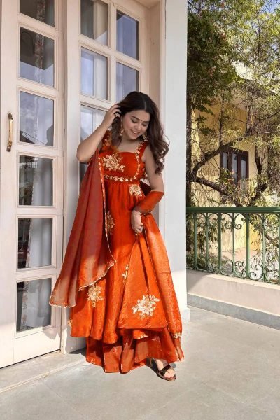 Plush Orange Latest Designer Suit Set for Women Special Occasions Ready To Wear Collection