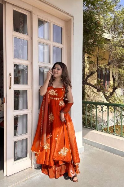 Plush Orange Latest Designer Suit Set for Women Special Occasions Ready To Wear Collection