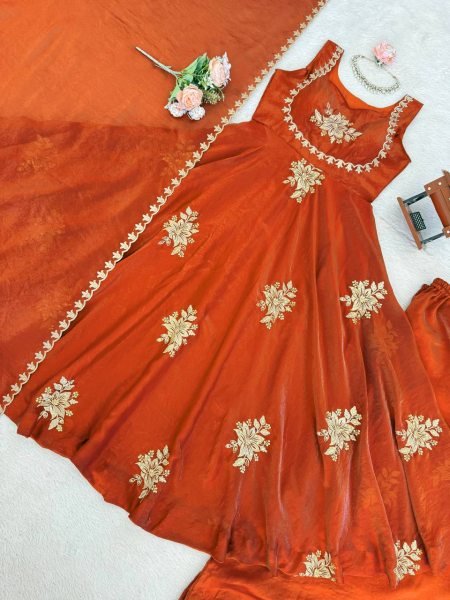 Plush Orange Latest Designer Suit Set for Women Special Occasions Ready To Wear Collection