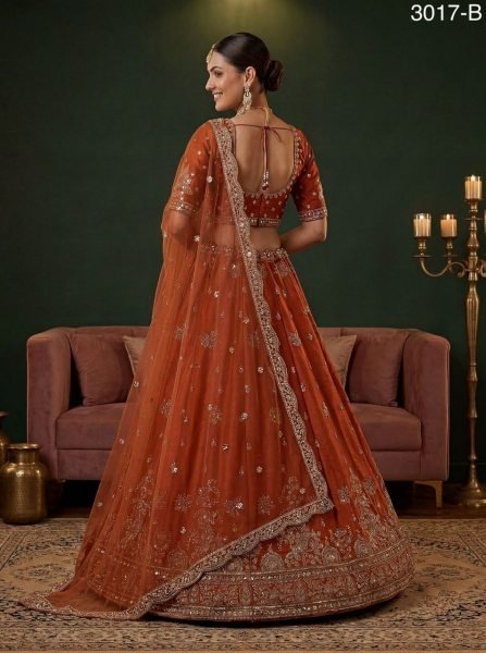 Plush Orange Lehenga Choli with Heavy Embroidery for Wedding Wear Bridal Lehenga Choli