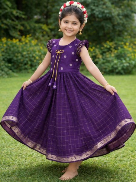 Plush Purple Koti Gown Set with Hand Dyed Design for Festive Wear Kurtis