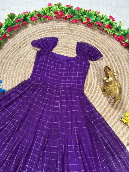 Plush Purple Koti Gown Set with Hand Dyed Design for Festive Wear Girls Wear