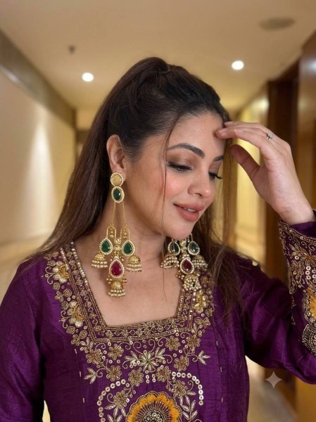 Plush Purple Vichitra Silk Anarkali Suit Set with Heavy Sequins and Zari Embroidery Ready To Wear Collection