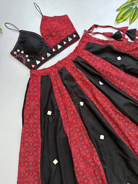 Plush Red Ajrakh Cotton Lehenga with Heavy Designer Blouse For Wholesale Rate Navratri Lehnega Choli