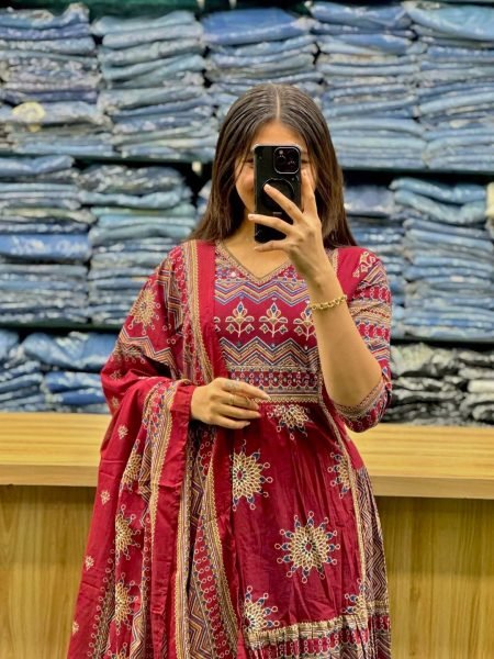 Plush Red New Arrival Cotton Anarkali Collection at Wholesale Rate Anarkali Kurtis 