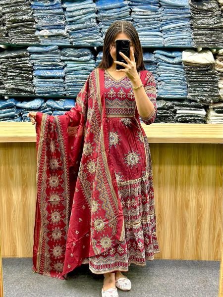 Plush Red New Arrival Cotton Anarkali Collection at Wholesale Rate Anarkali Kurtis 