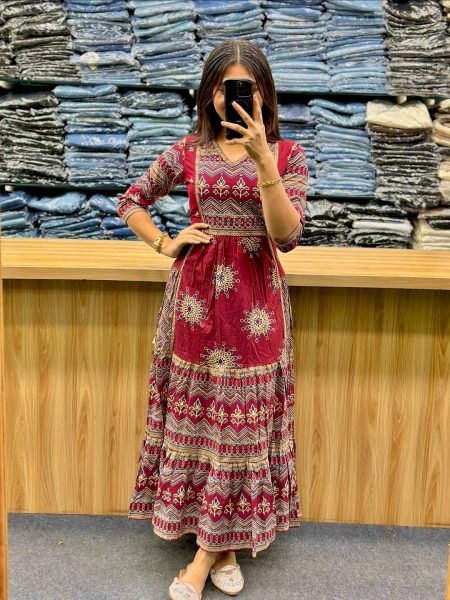 Plush Red New Arrival Cotton Anarkali Collection at Wholesale Rate Anarkali Kurtis 
