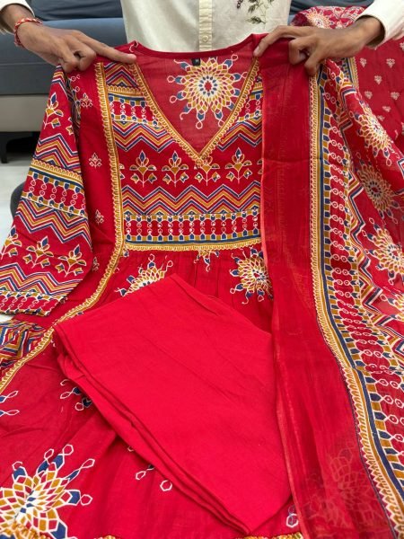 Plush Red New Arrival Cotton Anarkali Collection at Wholesale Rate Anarkali Kurtis 