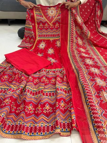 Plush Red New Arrival Cotton Anarkali Collection at Wholesale Rate Anarkali Kurtis 