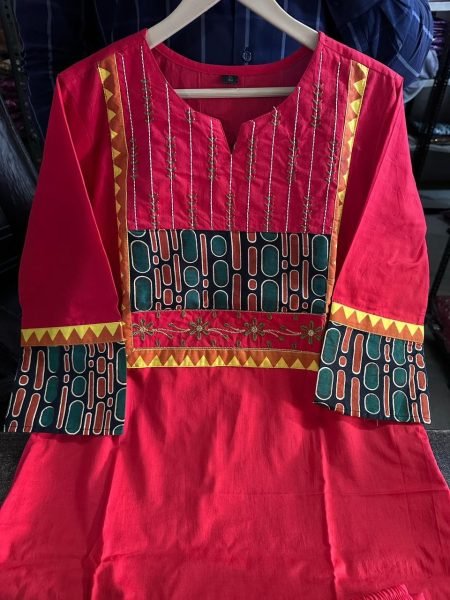 Plush Red New Arrival Cotton Kurti Pant Dupatta Set for Summer Collection Cotton Kurtis Wholesale