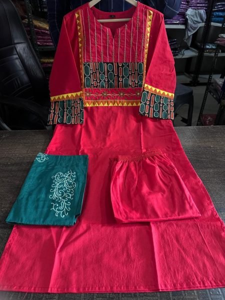 Plush Red New Arrival Cotton Kurti Pant Dupatta Set for Summer Collection Cotton Kurtis Wholesale