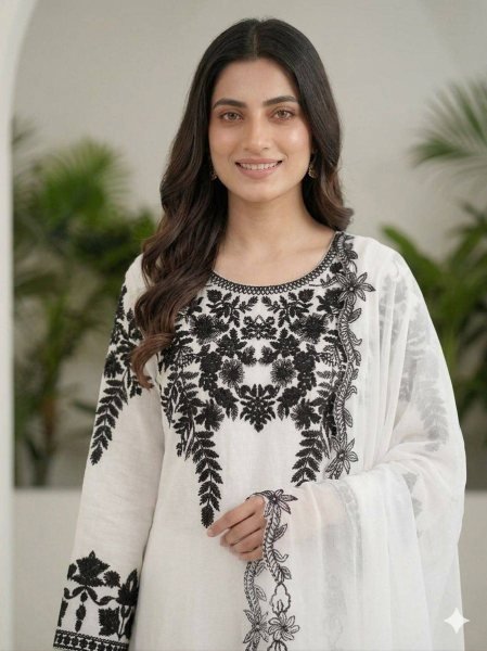 Plush White Designer Fox Georgette Top Pant Dupatta Set at Wholesale Rate Ready To Wear Collection