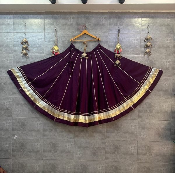 Plush Wine Rayon Cotton Long Skirt with Heavy Lampi Lace Border for Festive Wear Navratri Lehnega Choli