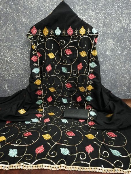 Polished Black Women's Vichitra Silk Dress Material with Sequins Work Dupatta Punjabi Dress Materials Wholesale