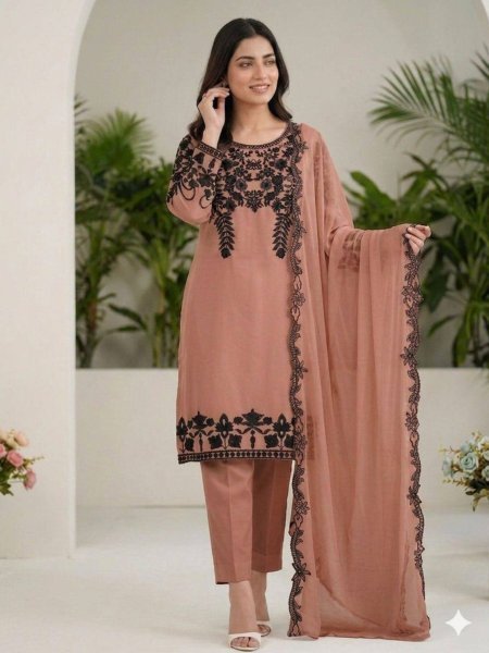 Polished Brown Sequence Embroidered Suit with Georgette Dupatta for Festive Wear 