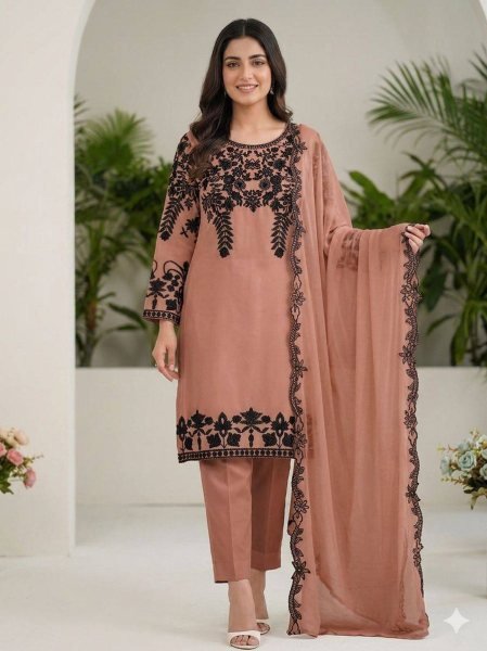 Polished Brown Sequence Embroidered Suit with Georgette Dupatta for Festive Wear Ready To Wear Collection
