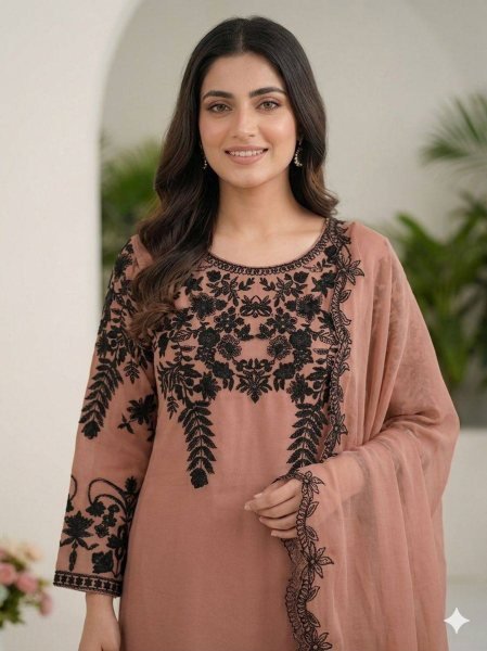 Polished Brown Sequence Embroidered Suit with Georgette Dupatta for Festive Wear Ready To Wear Collection