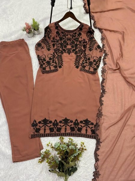 Polished Brown Sequence Embroidered Suit with Georgette Dupatta for Festive Wear Ready To Wear Collection