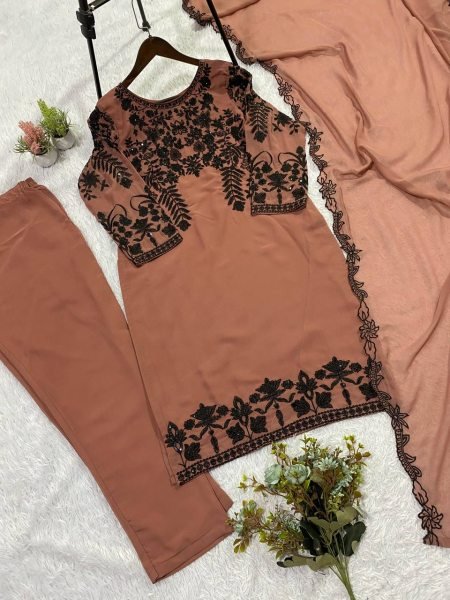 Polished Brown Sequence Embroidered Suit with Georgette Dupatta for Festive Wear Ready To Wear Collection