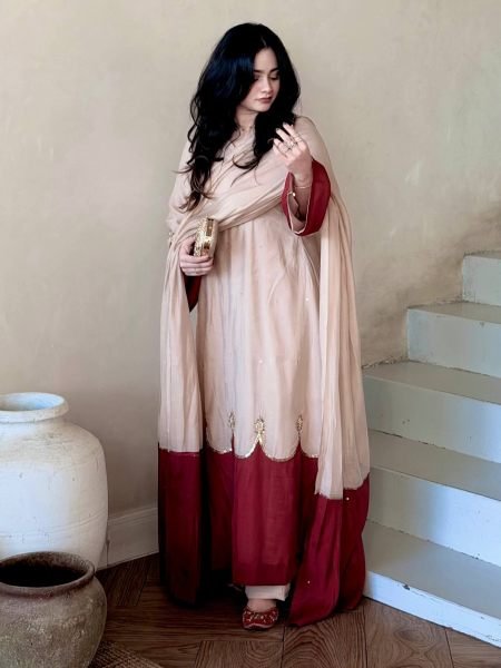 Polished Cream Designer Satin Rayon Kaftan Bottom Dupatta Set for Women Ready To Wear Suit