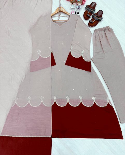 Polished Cream Designer Satin Rayon Kaftan Bottom Dupatta Set for Women Ready To Wear Collection