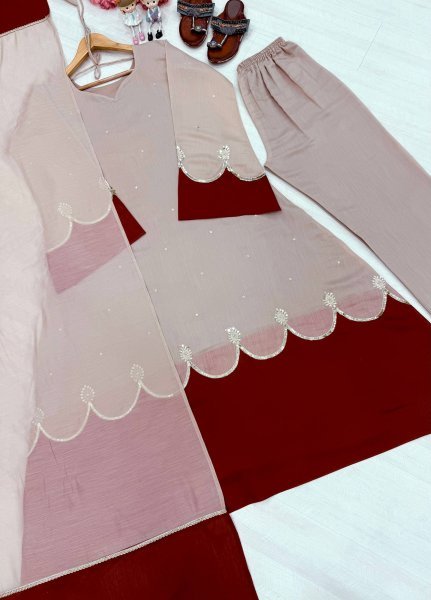 Polished Cream Designer Satin Rayon Kaftan Bottom Dupatta Set for Women Ready To Wear Collection