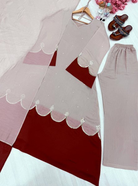 Polished Cream Designer Satin Rayon Kaftan Bottom Dupatta Set for Women Ready To Wear Collection