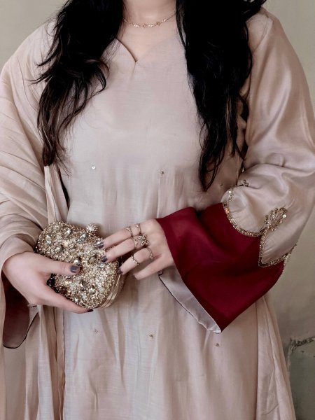 Polished Cream Designer Satin Rayon Kaftan Bottom Dupatta Set for Women Ready To Wear Collection