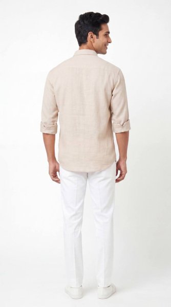 Polished Cream Wholesale Price Men Linen Embroidered Shirt at Manufacturer Rate Mens Shirt