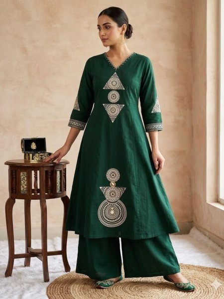 Polished Green Pure Bombay Rayon A Line Kurti with Pocket for Daily Wear 