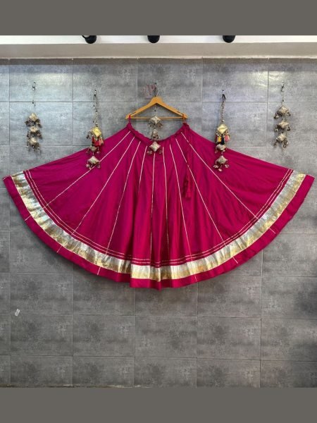 Polished Hot Pink Pure Rayon Cotton Flared Skirt with 6 Meter Flair for Navratri and Garba  Lehenga