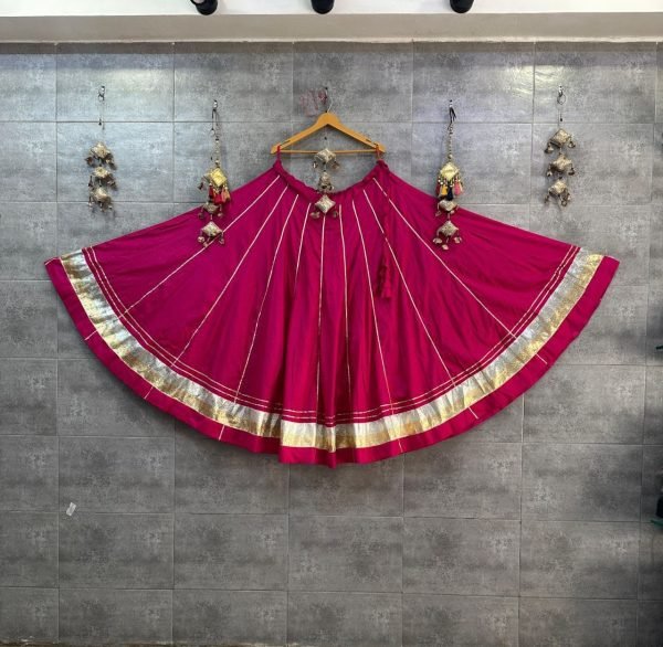 Polished Hot Pink Pure Rayon Cotton Flared Skirt with 6 Meter Flair for Navratri and Garba Navratri Lehnega Choli