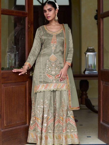 Polished Light Mahendi Green Wedding Special Designer Silk Outfit Ready to Ship 